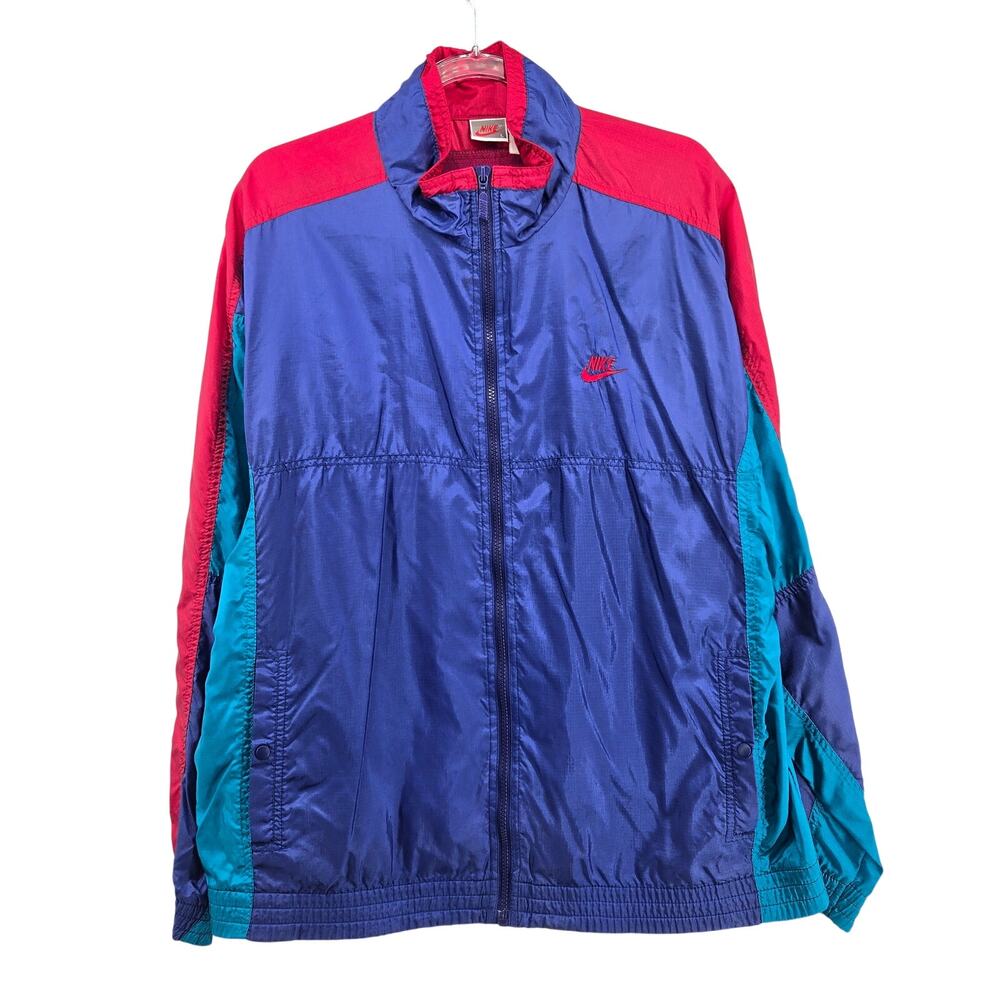 Vintage Nike Gray Tag Nylon Colorblock Windbreaker Jacket Size LG Retro 80s 90s